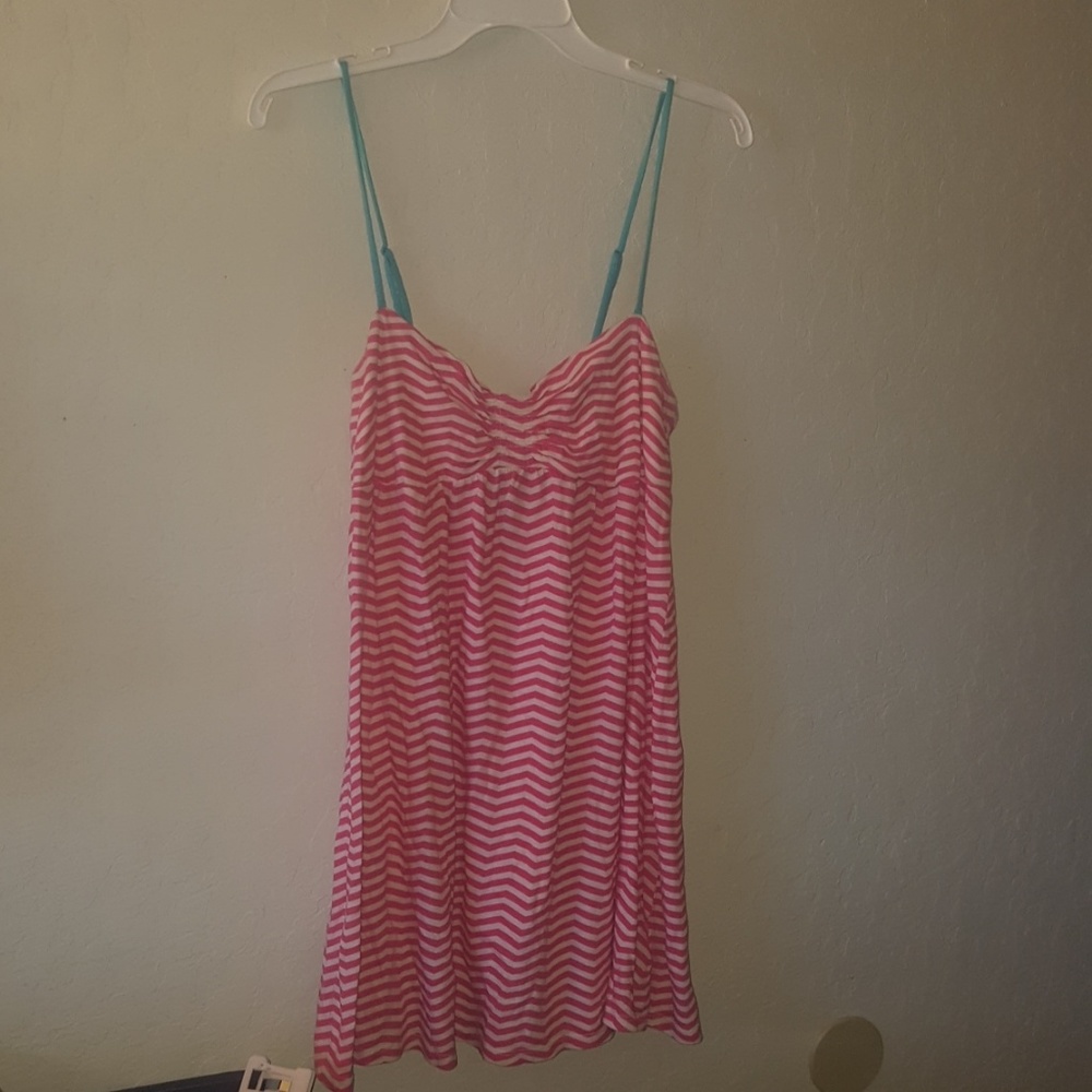 womens pink,white striped summer dress size large
